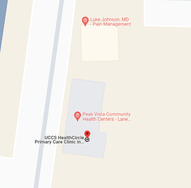 map to UCCS Lane Center 4863 N Nevada Ave, Colorado Springs, CO 80918, Suite 124 and Suite 122