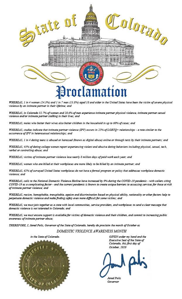 State of Colorado Proclamation, signed and sealed with a certificate.